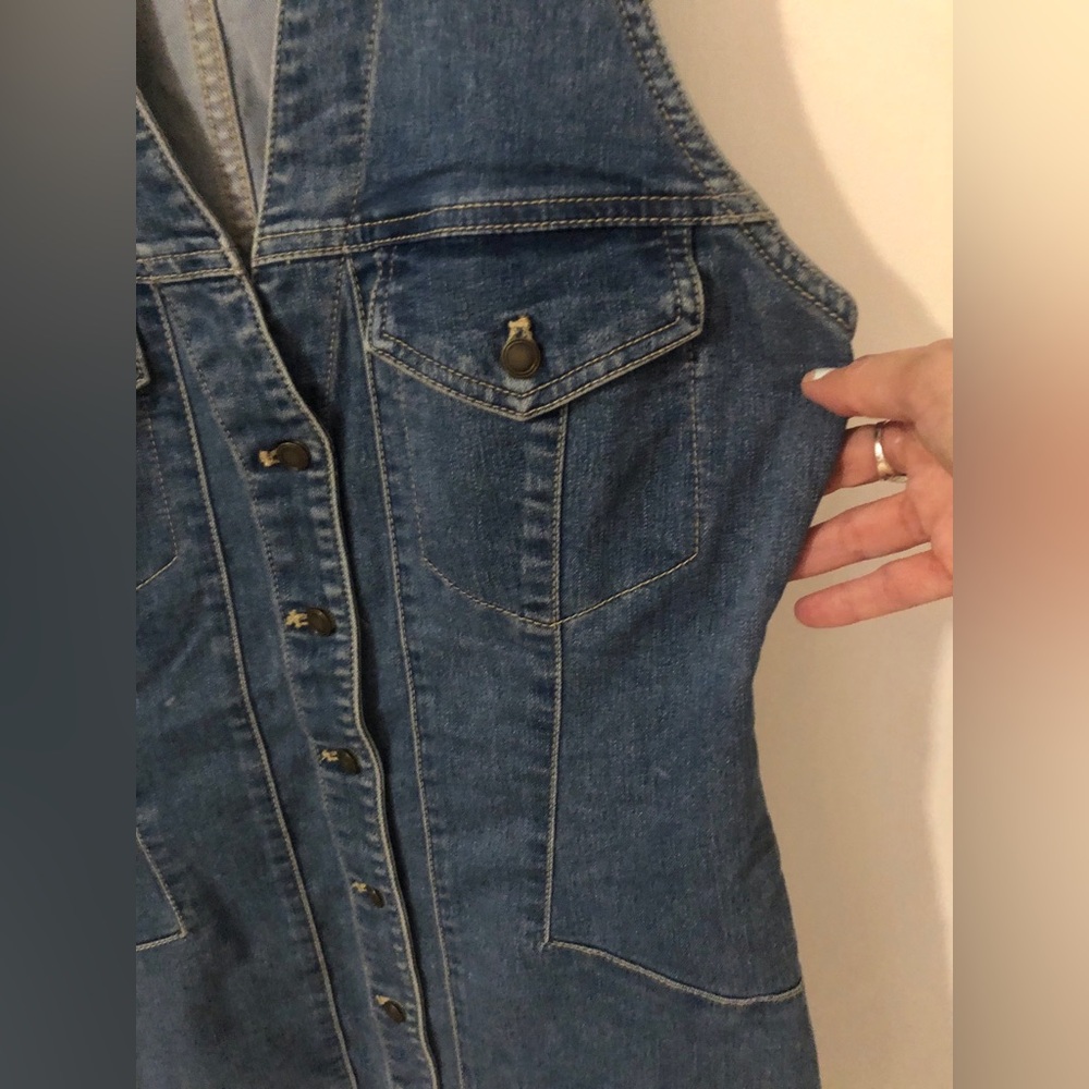 Free People Blue Button-Front Mini Denim Dress size 2 grunge sleeveless v neck - Picture 4 of 9